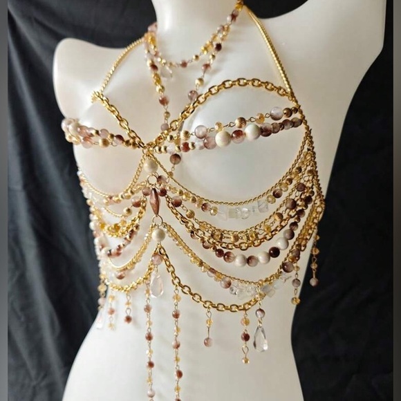 Beautiful bearded gold chain bra top | one size | brand new | boho festival - Picture 6 of 7